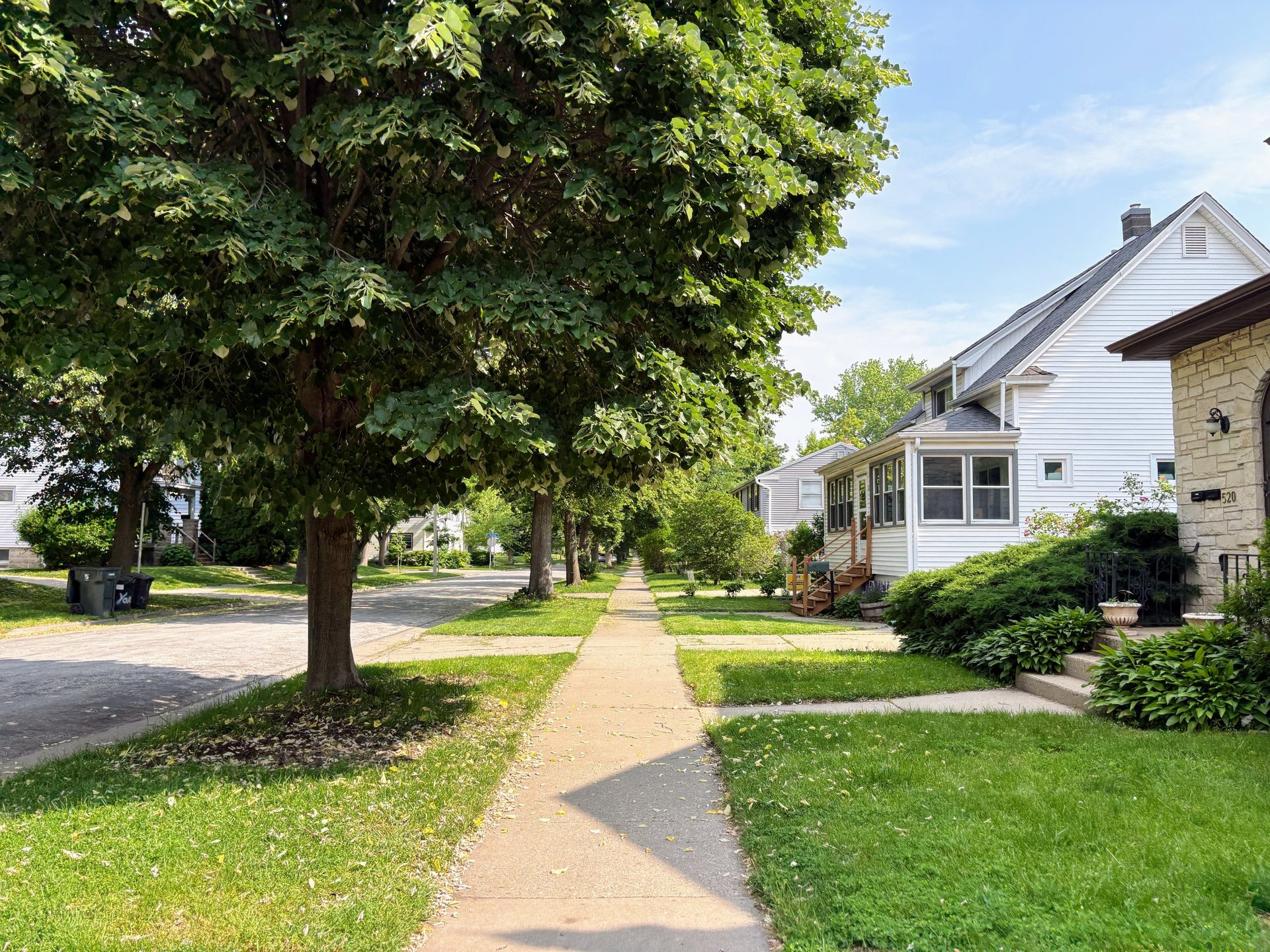 Established residential streetscape with mature trees, traditional homes, neat front lawns and well-maintained gardens in Sebastopol, Ballarat