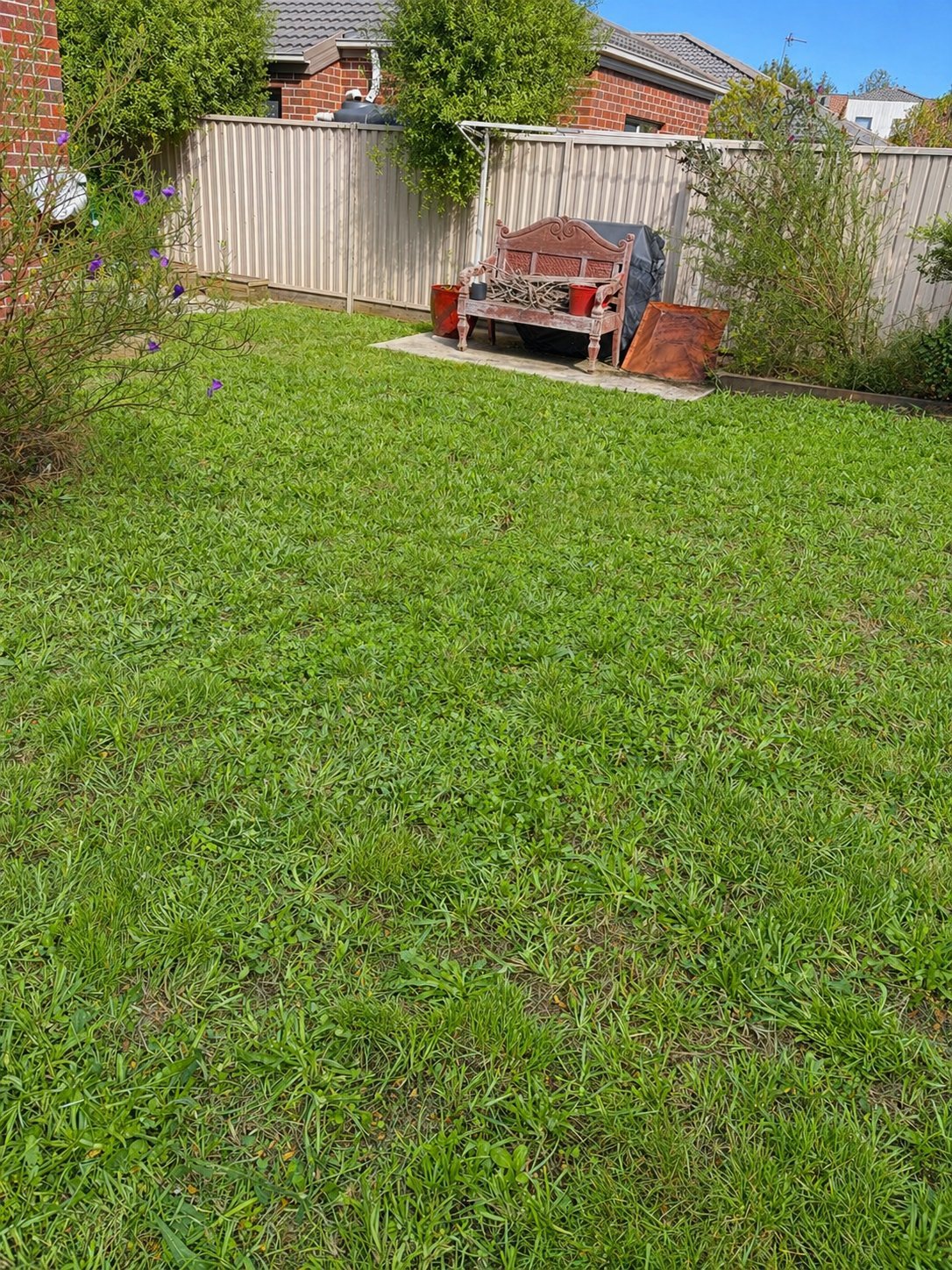 Spacious residential backyard with lush green lawn