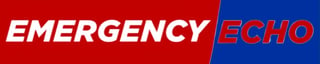 Emergency Echo logo with red and blue background split design