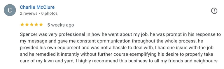 Charlie McClure 5-star review praising professionalism and communication