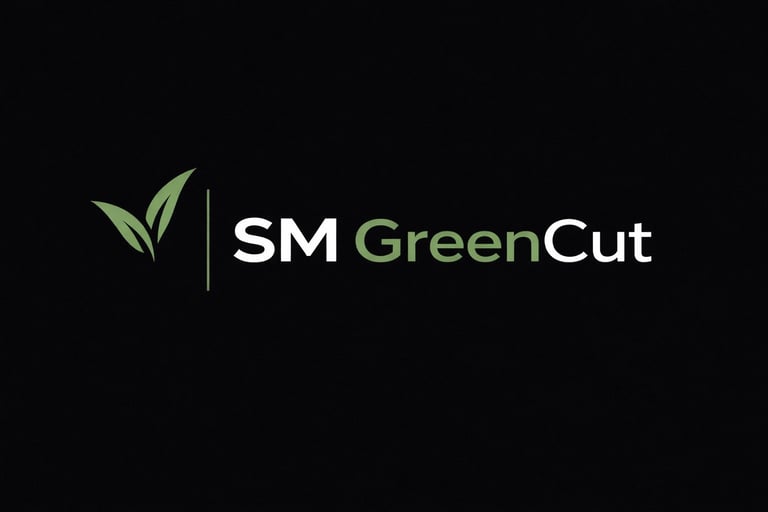SM GreenCut logo with green leaf icon and text on black background